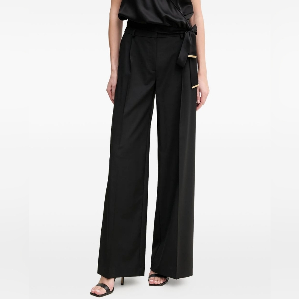 Wide-Leg Black Trousers with Side Tie